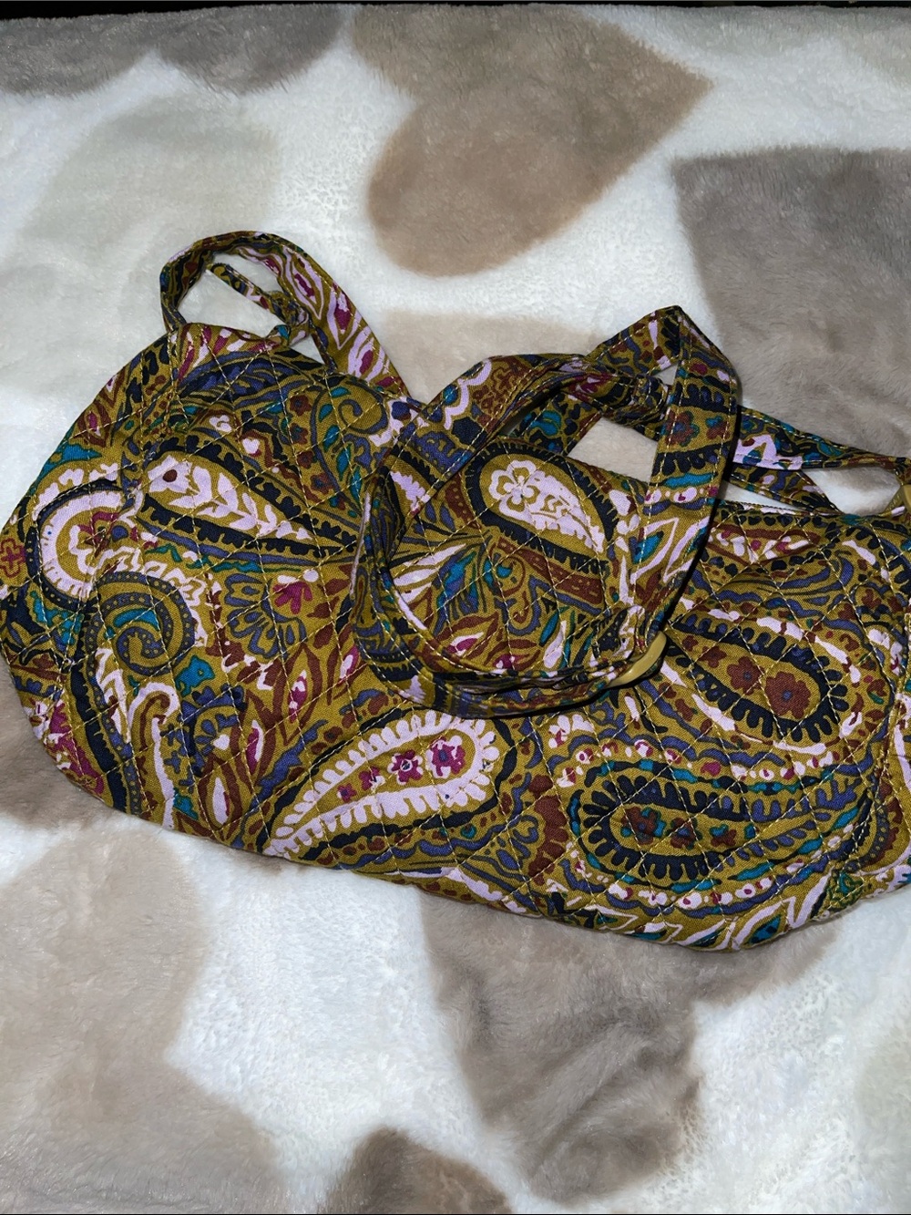 Womens Paisley Print Small Tote Bag / Crossbody in Olive